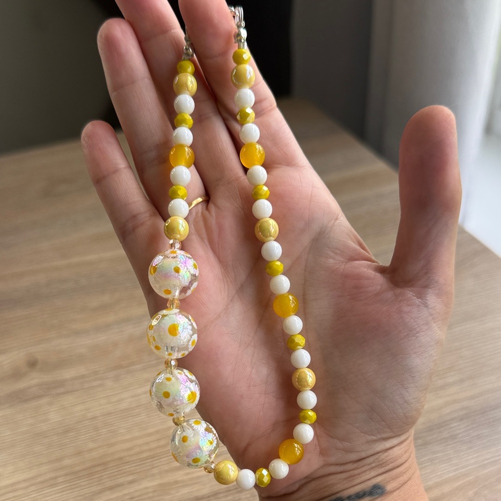 Handmade yellow and white daisy phone charm / strap